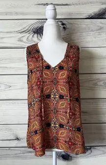 Orange Patterned V Neck Tank Top