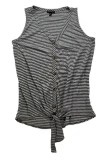 Lane Bryant Knit Top Size 14/16 grey White‎ Stripe Sleeveless Tie front tank top
