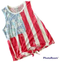 American Flag Acid Wash Red White and Blue July 4th Tie Front Tank Top