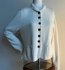 Isaac Mizrahi Cream Knit Sweater button up cardigan with decorative buttons XL