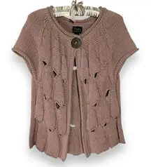 Pure Handknit Cardigan S/M Chunky Knit Short Sleeve Sweater Cotton Single Button