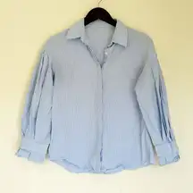 CHRISTIAN DIOR Blue White Pin Stripe Button Down Puff Pleated 3/4 Sleeve 6