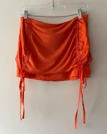 Superdown Indy Orange Ruched Drawstring Mesh Mini Skirt
