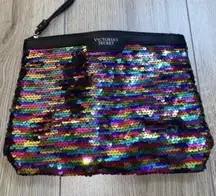 Victoria's Secret  sequin black rainbow makeup bag purse