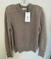 BA&SH Keane Lace-Up Cuff Wool & Cotton‎ Sweater, Tan, Size Small, DESIGNER, NWT