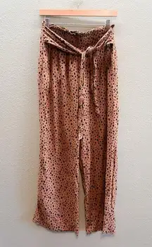 Abercrombie & Fitch Brown + Black Spotted Tie Waist Wide Leg Pants - Medium