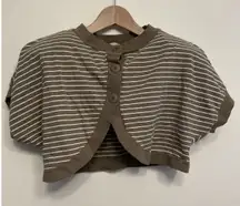 Vintage Mexx Cropped Short Sleeve Cardigan Women Medium Stripe Olive Green White