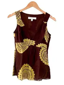 Trina Turk brown yellow V Neck empire waist tank