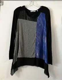 Patrizia Luca Milano Artsy Mixed Media Long Sleeve Top Sheer Reptile Gray Black