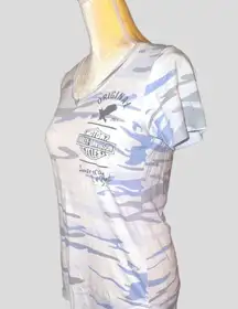 Harley Davidson cute  gray/ blue/ white camo style T-shirt