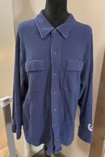 Victorias Secret PINK Button‎ Down Sherpa Fleece Shirt Jacket Blue Navy Oversize