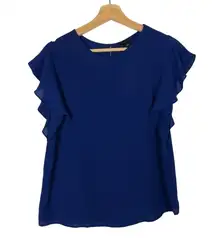 Ann Taylor Royal Blue Flounce Short Sleeve Blouse XS