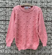 Vintage 90s strawberry milkshake knit pearl bead detail sweater