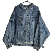 Vintage Tiger Fox Acid Wash Denim Jean Jacket size large oversized