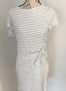 Ann Taylor White and Black Striped Midi Dress Medium petite