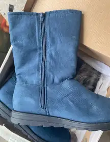 MUK LUKS Cozy‎ Winter Boots Faux Fur Lined Plaid Trim Blue Size 10