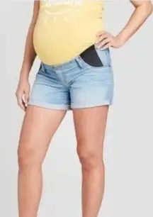 Isabel Maternity Side Panel Midi Maternity Denim Jean Shorts Light Wash Size 8