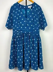 & Other Stories Blue Floral Short Sleeve Lined A-Line Dress‎ Size 10