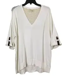 Michael Kors White Leather Accent V Neck Sweater Size XL
