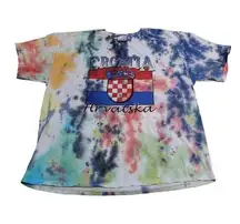 Vtg Croatia Flag Le Pays T-shirt Single Stitch Made in USA Size XXL 2XL TyeDye