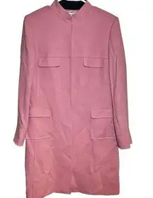 Tahari Trench Coat Full Zipper Front Flap Pockets Stand Collar Pink 14