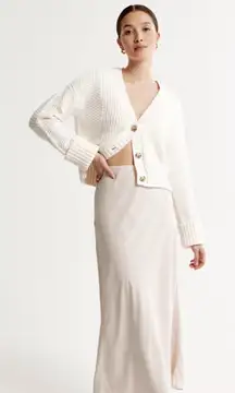 A&F Cotton-Blend Seed Stitch Cardigan Sweater White Small