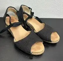 UGG  Size 8 Delmar Espadrille Tie Up Wedge Sandals Black Women's Ankle Ties