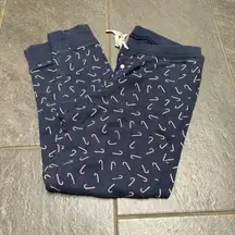 J Crew Factory Navy Candy Cane Pajama PJ Pant Jogger Large Cotton Drawstring