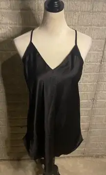 Flora Nikrooz‎ Black T Back Satin Charmeuse Chemise Dress Size Medium