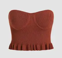 Cider Rib Knit Ruffle Hem Corset Tube Top