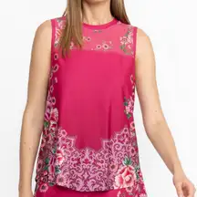 Johnny Was Pink Lace Bee Active High Low Mesh Contrast Top, Size Extra Large