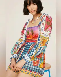 FARM Rio Summer Vibe Patchwork Floral Romper XS Multicolor Boho Festival Vaca