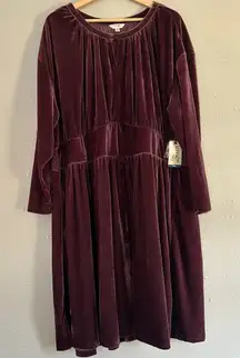 NWT Terra Sky Purple Velvet Long Sleeve Mini Dress Burgundy Fall Winter Holiday