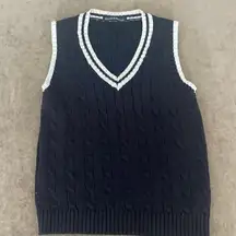 Brandy Melville  cable knit sweater vest. Color- Navy with white trim. Size/ O/S