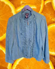 R.Q.T. Blue/Green Full Zip Ruffle Front Lightweight Coat‎ Size XLP