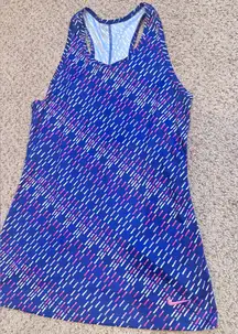 Nike Dri-Fit Racerback Tank Top L Blue Pink Print Athleisure Running Sporty