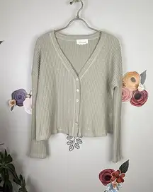 by Anthropologie Cropped Tan Ribbed Henley Cardigan - Size - XS