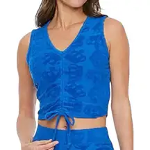 Juicy Couture Y2K Royal Blue Terry Cloth V-Neck Crop Top Size XS‎