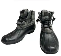 Sperry Saltwater Duck Boots Women's 8 Gray Fabric Rubber Waterproof Ankle Bootie