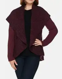 Lisa Rinna Collection Women Large Red Maroon Wrap Cardigan Chunky Sweater‎
