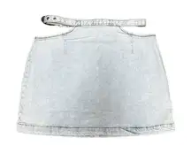 Revolve WeWoreWhat Medium Cutouts Belted Mini Skirt Blue Light Wash Stretch NWT