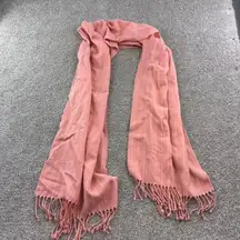 Abercrombie & Fitch Peach Striped Scarf Fringe Womens Cozy Wool Blend Casual