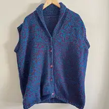 VINTAGE chunky knit blue and red button sweater vest poncho varsity retro