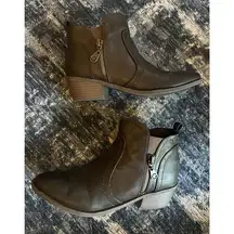 G By Guess Bootie Womens 6.5 Heel Side Zip Ankle Boots Brown Faux Leather