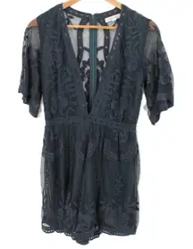 Honey Punch Navy Blue Sheer Mesh Lace Romper Fairy Grunge Ethereal Boho Size‎ S