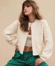 Aerie Chelsea Jacket Cream Boucle Balloon Sleeve Popcorn Yarn Womens Large