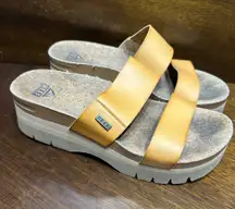 Reef Women 8 Cushion Neutral Tan Comfort Sandals Platform Double Strap Beachy