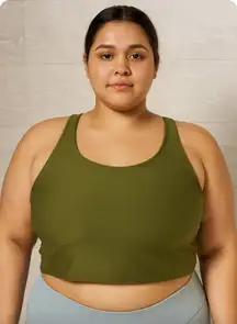 Old Navy PowerSoft Olive Green Cropped Tank Sports Bra Top Medium Support
