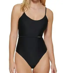 Calvin Klein Over-The-Shoulder Wrap Around One-Piece Black Size 4 NWT