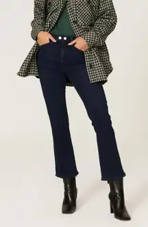 Paige Jeans Women 27 Solid Blue Denim Claudine‎ Cropped Flare Cotton